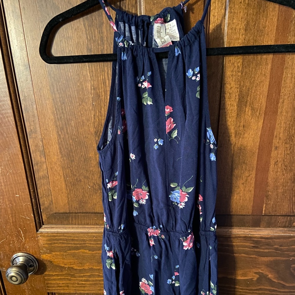 Blue and pink flower Romper with pockets